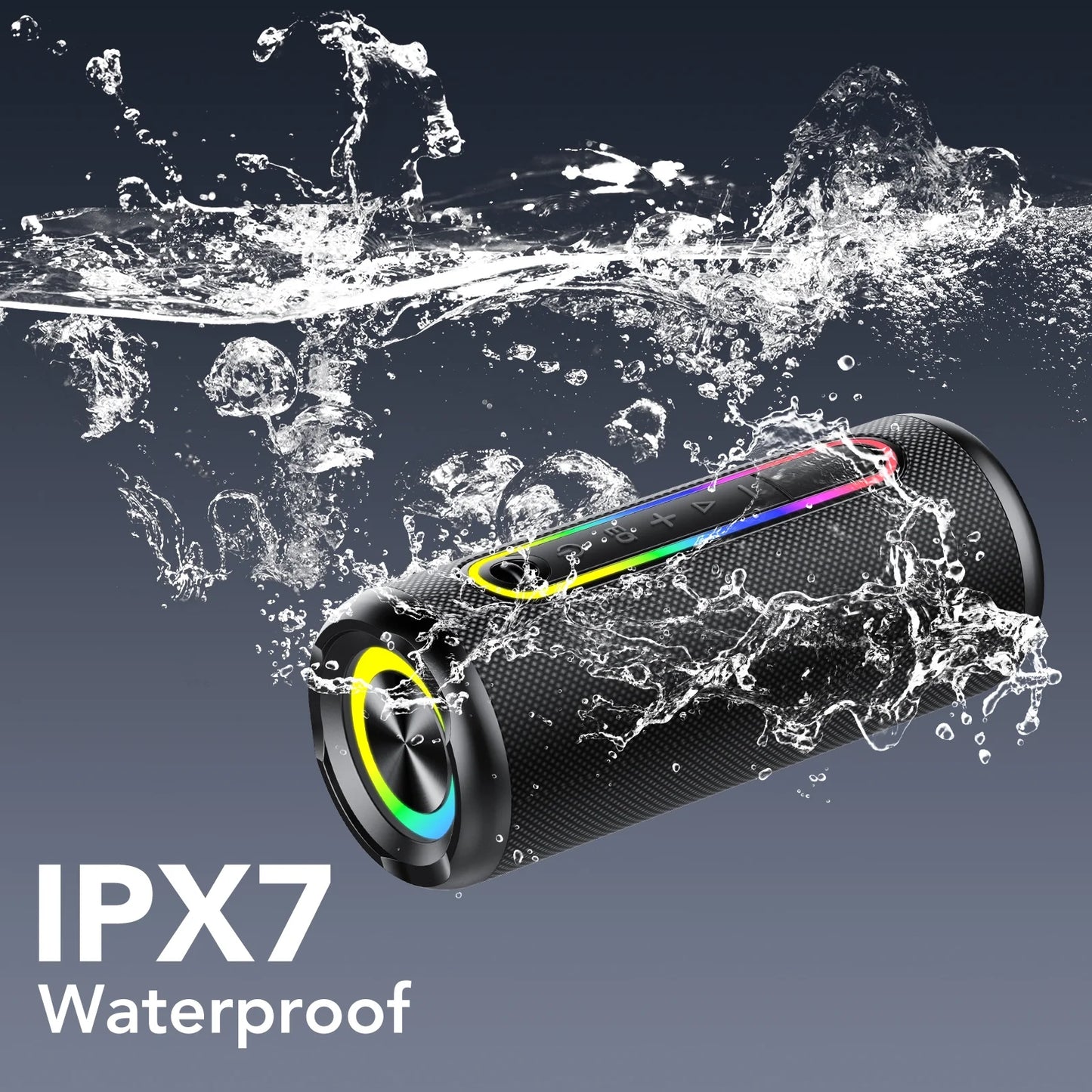 Portable Bluetooth Speaker IPX7 Waterproof Wireless Speaker with 30W Powerful Speaker 30Hrs Playtime Colorful Flashing Lights TWS Wireless Pairing for Outdoor/Party/Beach/Travel/Gifts