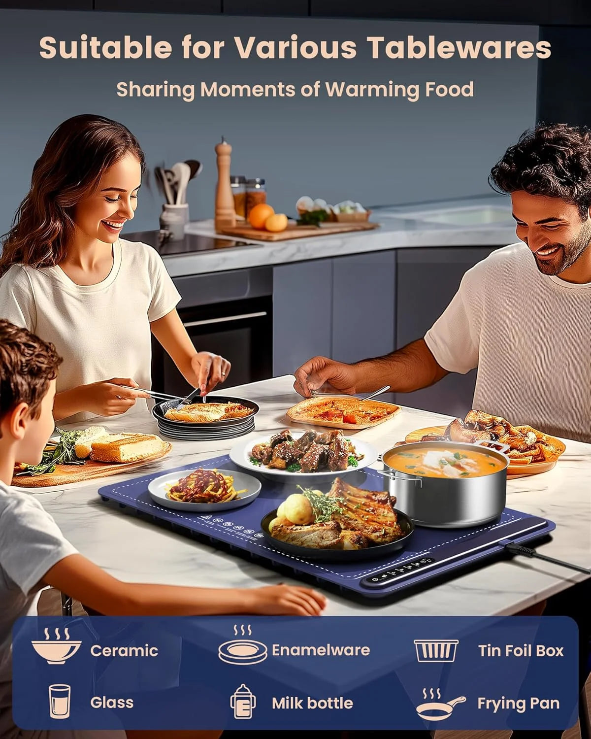 Food Warming Mat, Foldable Roll up Silicone Electric Warming Tray with 4 Level Temperature for Parties Home Travel