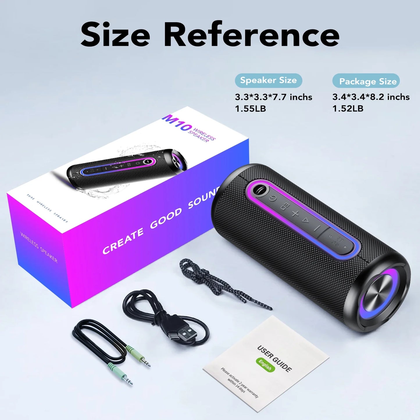 Portable Bluetooth Speaker IPX7 Waterproof Wireless Speaker with 30W Powerful Speaker 30Hrs Playtime Colorful Flashing Lights TWS Wireless Pairing for Outdoor/Party/Beach/Travel/Gifts
