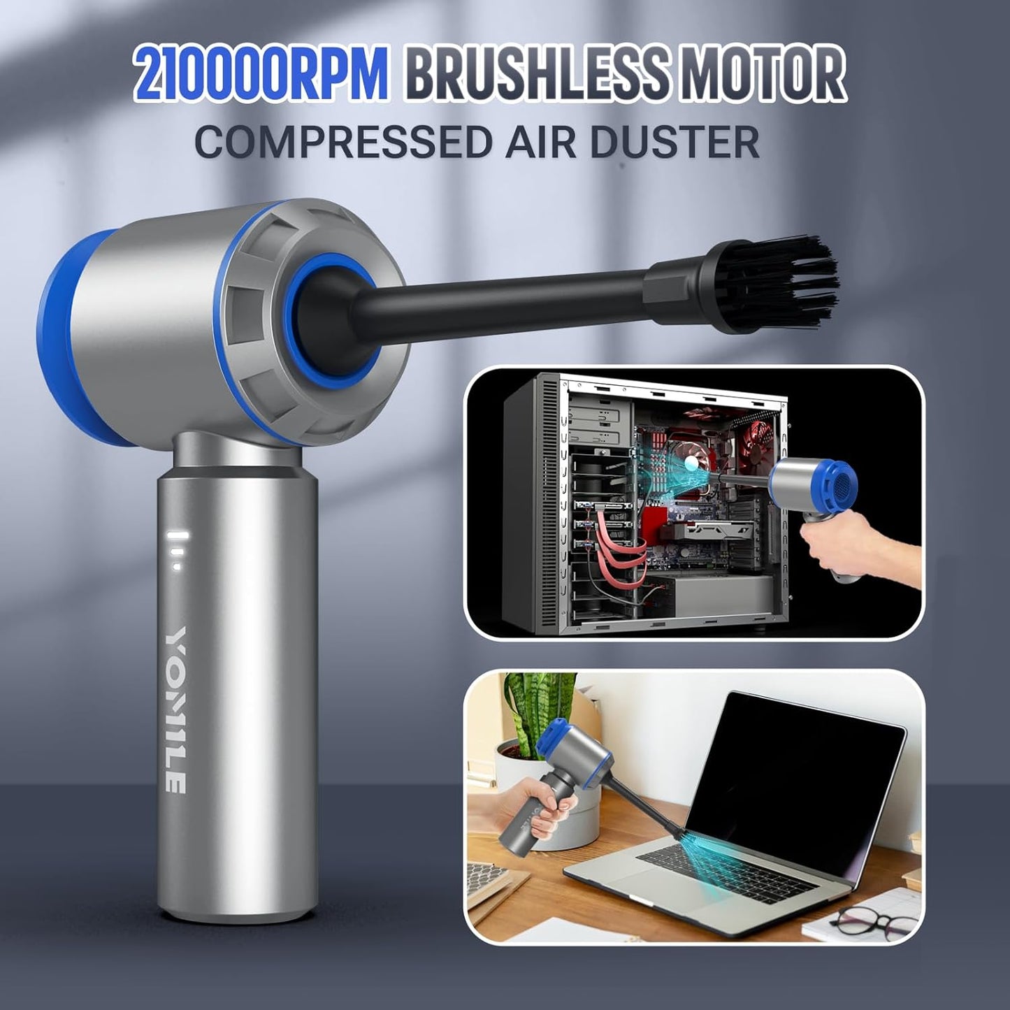 Mini Vacuum Cleaner, 2 in 1 21000PA Brushless Car Vacuum &210000RPM Air Duster 9000Mah Battery Air Blower Wireless Handheld Vacuum for Car,Office and Home Cleaning