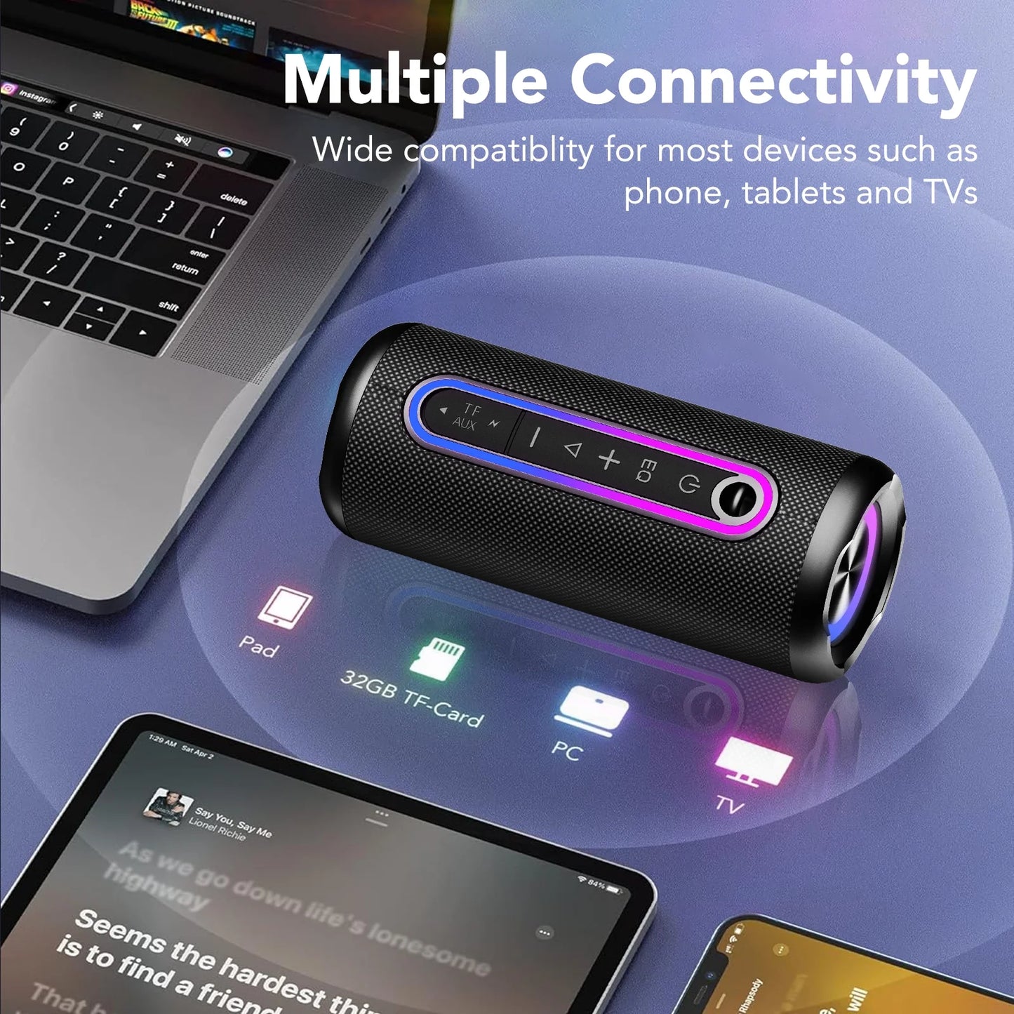 Portable Bluetooth Speaker IPX7 Waterproof Wireless Speaker with 30W Powerful Speaker 30Hrs Playtime Colorful Flashing Lights TWS Wireless Pairing for Outdoor/Party/Beach/Travel/Gifts