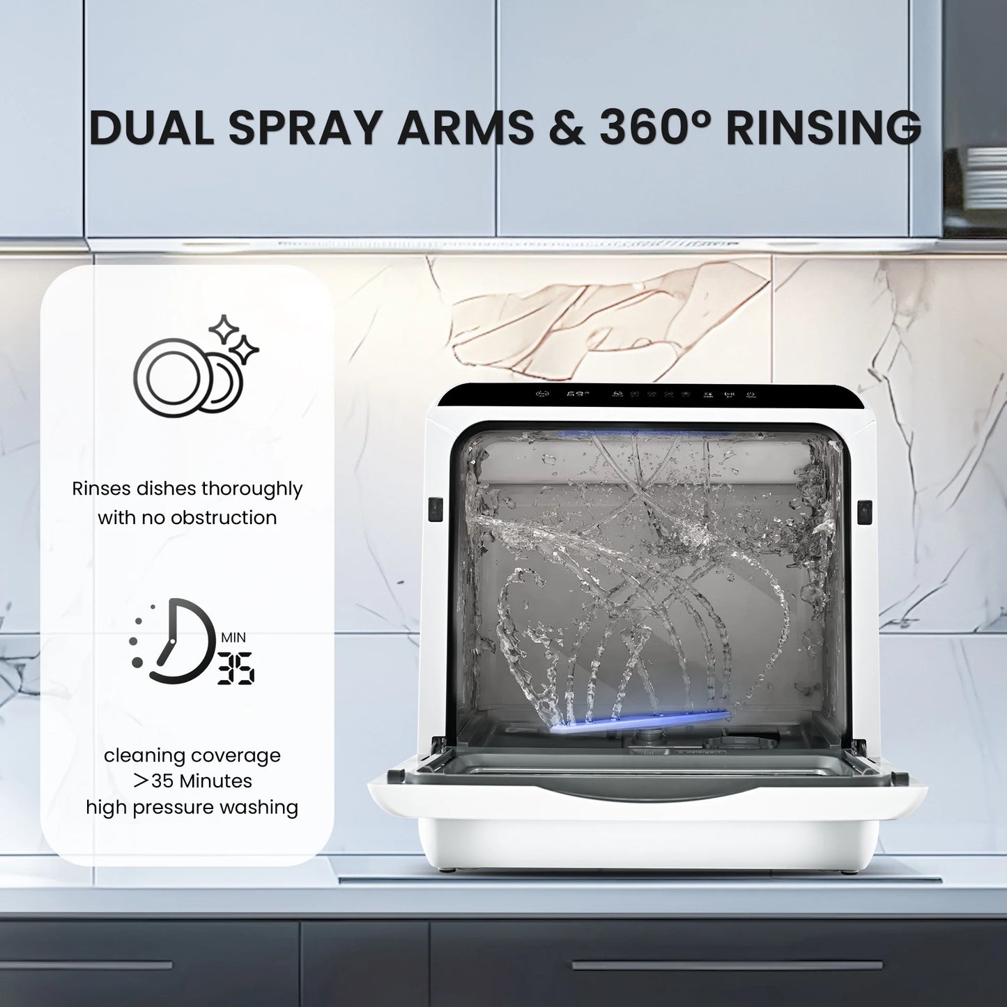 Portable Mini Dishwasher Countertop with 5-Liter Built-In Water Tank and Air-Dry Function, 5 Washing Programs, 4 Place Setting