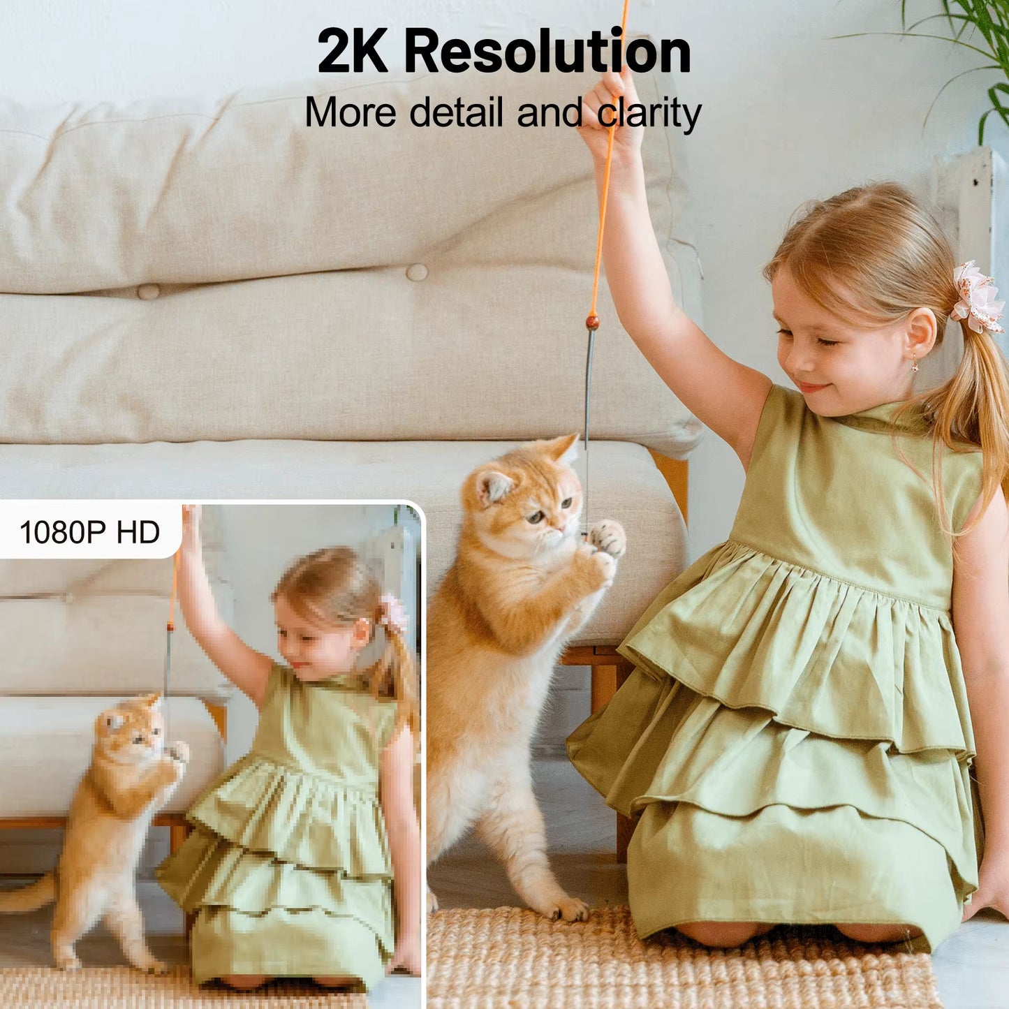 2K Indoor Security Camera, 360 Degree 2.4G Wifi Camera for Baby/Elder/Nanny with 24/7 SD Card Storage, Works with Alexa