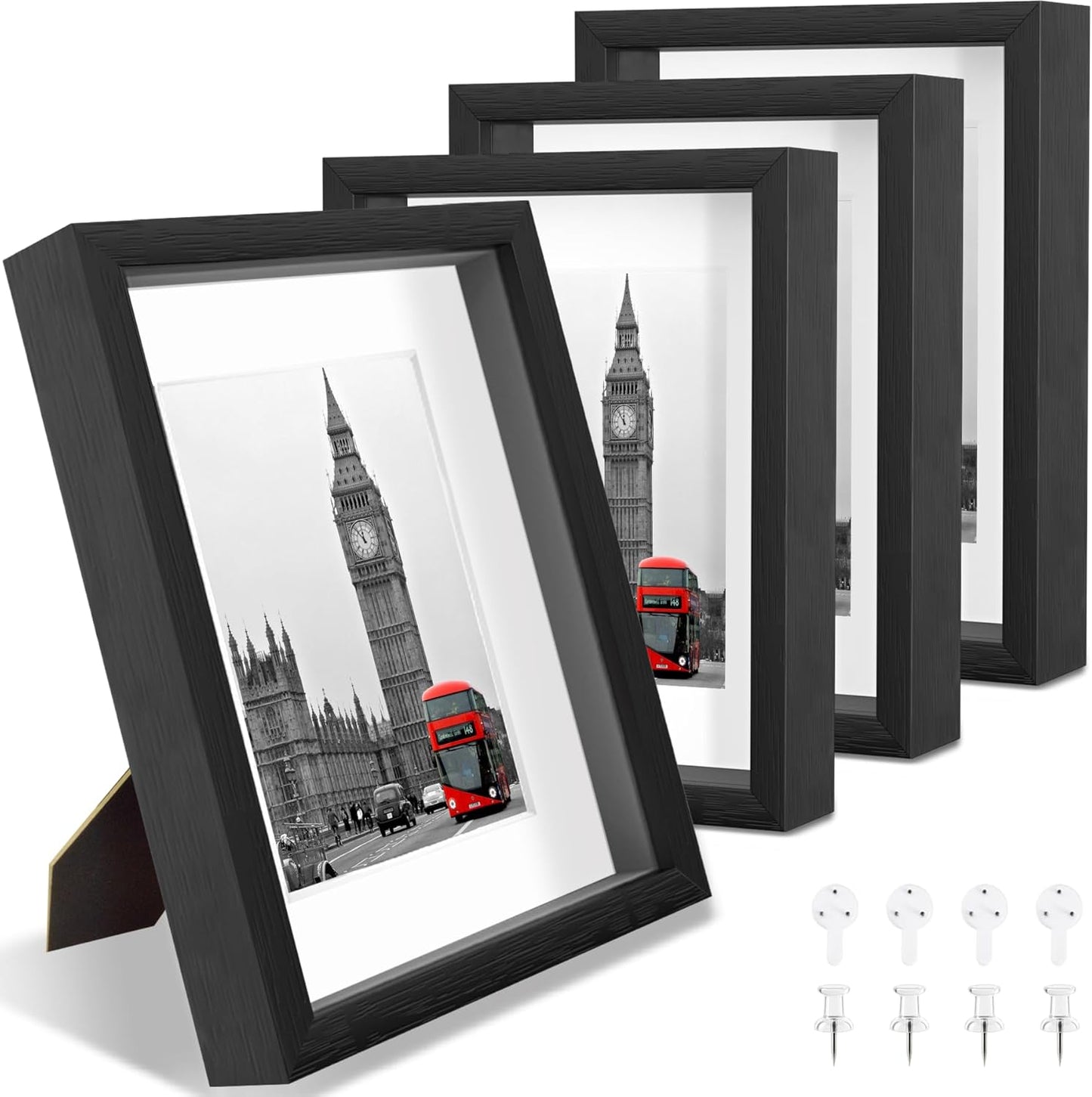 11X14 Shadow Box Picture Frames 4 Pack, Wooden Display Cases with Linen Board, Use as 9X12 Frame with Mat or 11X14 without Mat, 1.0" Interior Depth for Flowers Memorabilia Collectibles, Black