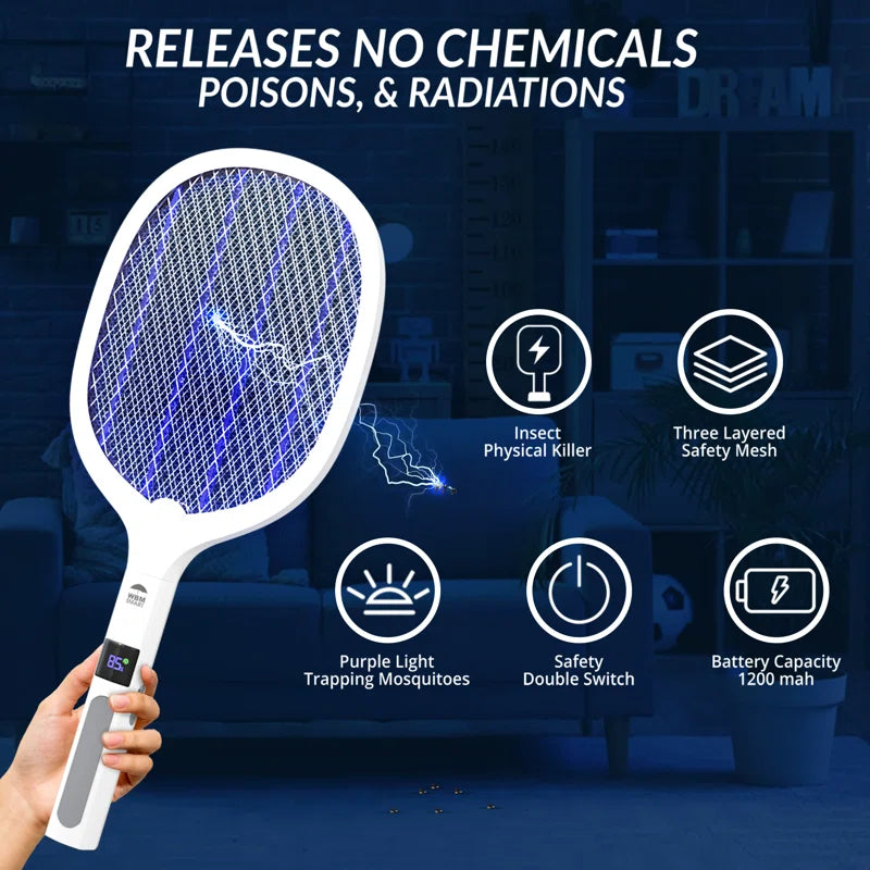 Electric Bug Zapper, Mosquitoes Trap Lamp, Instant Fly Swatter Rechargeable Racket for Indoor and Outdoor