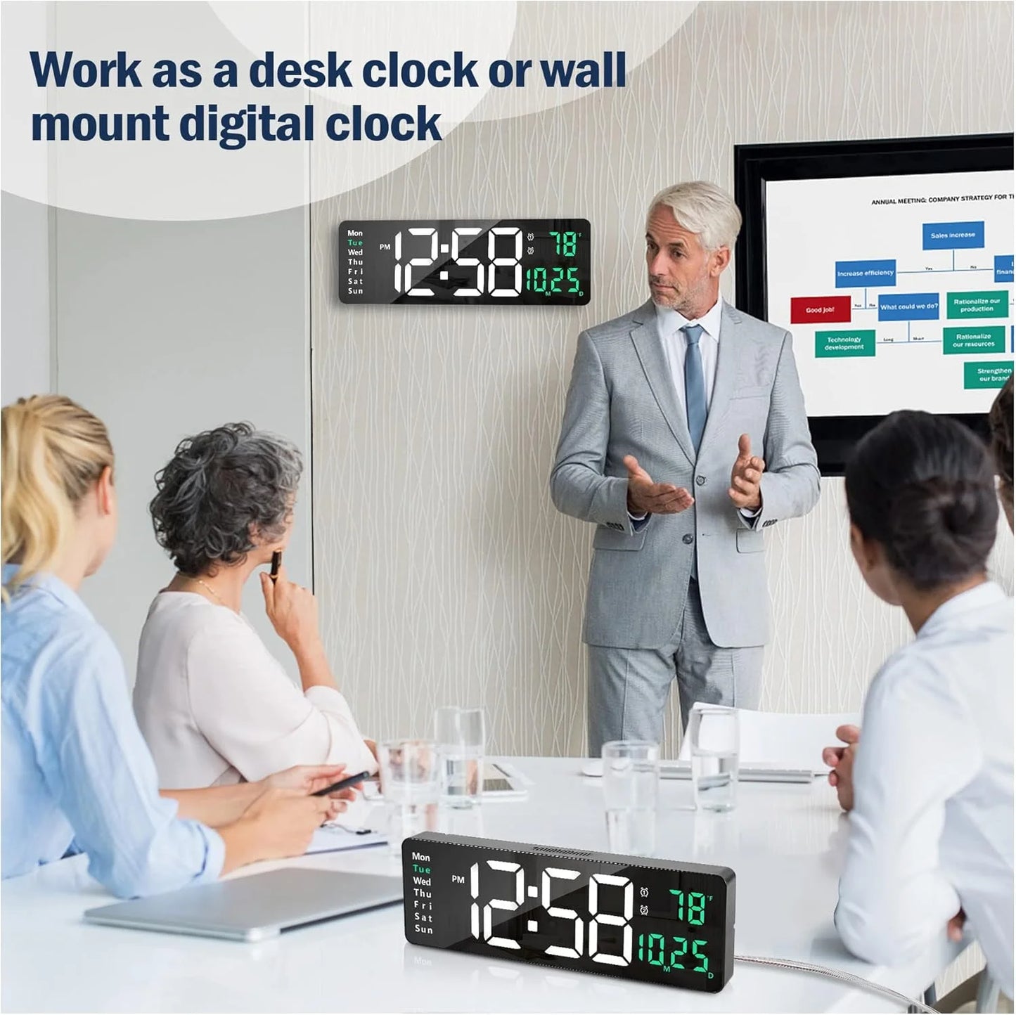 Large Digital Wall Clock with Remote Control, 16.2 Inch LED Digital Clock for Home Living Room Decor, Automatic Brightness Dimmer with Date Week Temperature