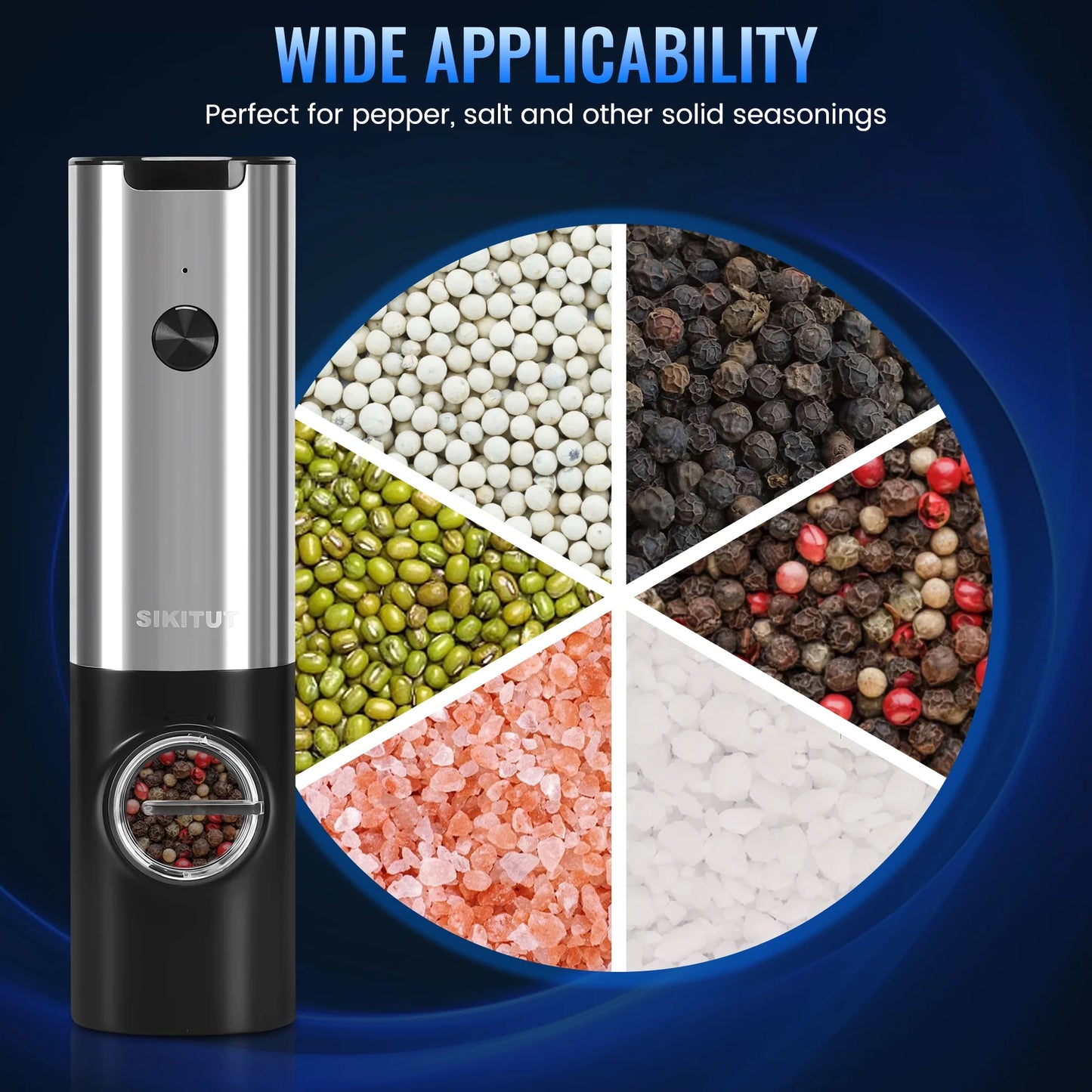 Electric Salt and Pepper Grinder Set with Type-C Charging Base, Automatic Pepper Mill Grinder Refillable Set, Rechargeable, Adjustable Coarseness, One Handed Operation, LED Light, 2 Pack