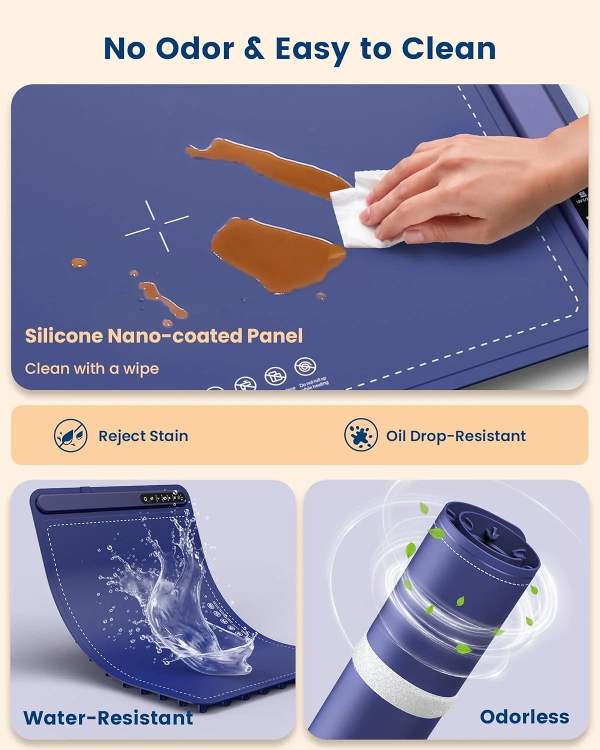 Food Warming Mat, Foldable Roll up Silicone Electric Warming Tray with 4 Level Temperature for Parties Home Travel