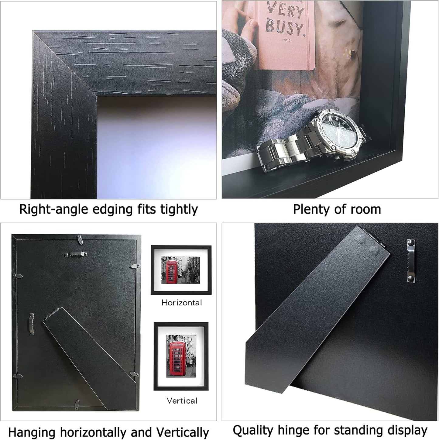 11X14 Shadow Box Picture Frames 4 Pack, Wooden Display Cases with Linen Board, Use as 9X12 Frame with Mat or 11X14 without Mat, 1.0" Interior Depth for Flowers Memorabilia Collectibles, Black