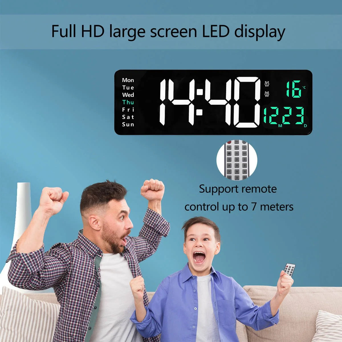 Large Digital Wall Clock with Remote Control, 16.2 Inch LED Digital Clock for Home Living Room Decor, Automatic Brightness Dimmer with Date Week Temperature