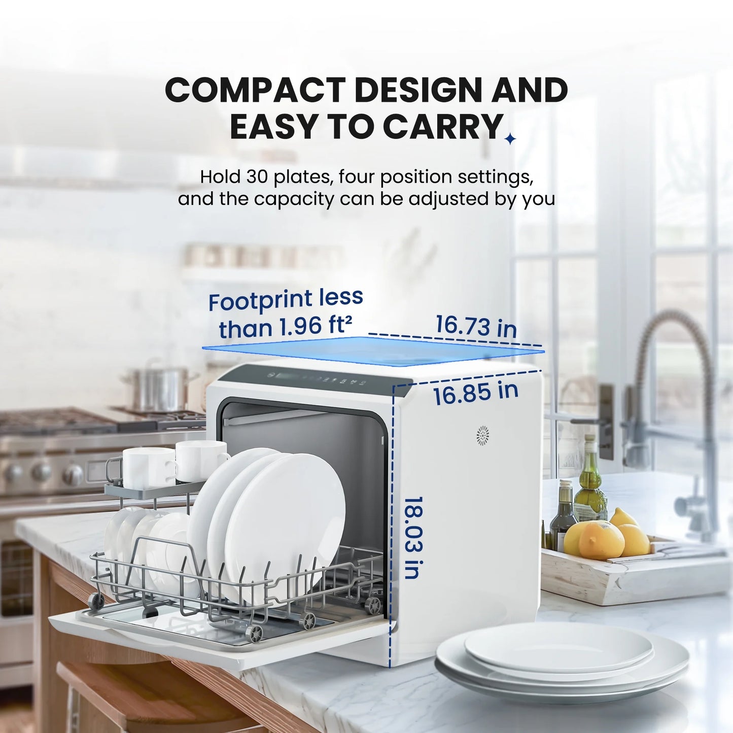 Portable Mini Dishwasher Countertop with 5-Liter Built-In Water Tank and Air-Dry Function, 5 Washing Programs, 4 Place Setting
