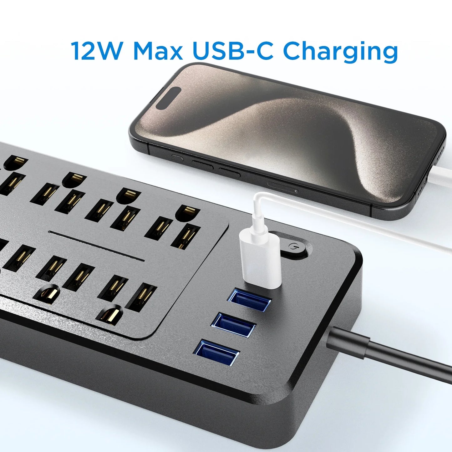 10 Outlets Power Strip 4Ft Cord,Surge Protector,With 4 USB Ports,Black,2 Pack