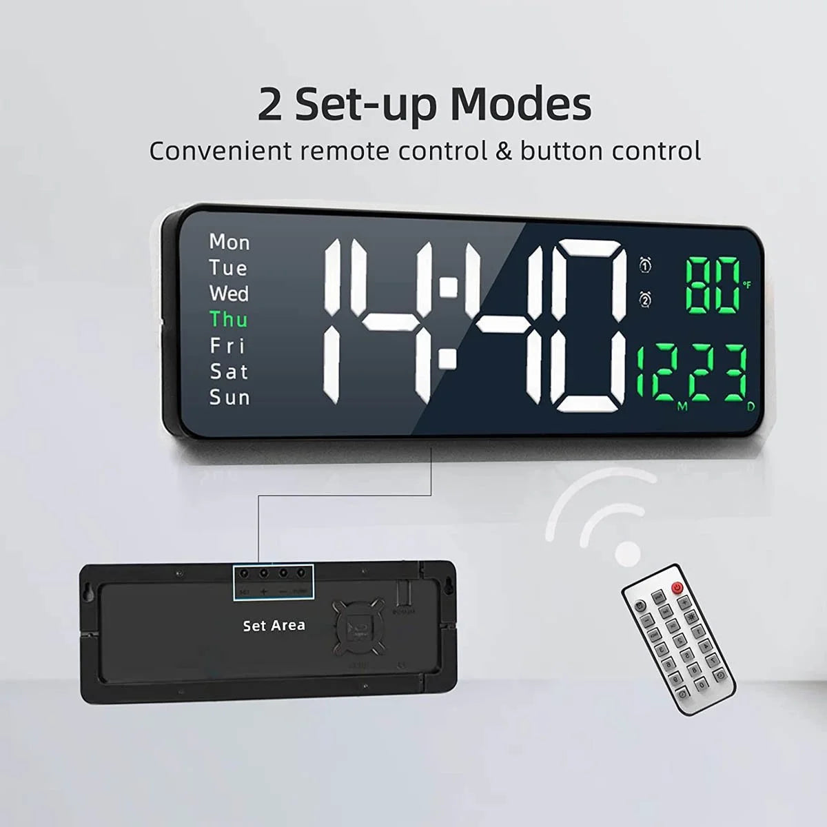 Large Digital Wall Clock with Remote Control, 16.2 Inch LED Digital Clock for Home Living Room Decor, Automatic Brightness Dimmer with Date Week Temperature