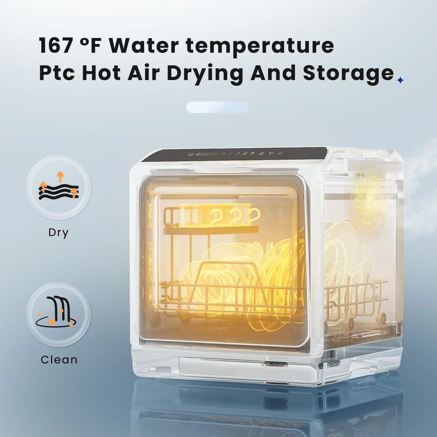 Portable Mini Dishwasher Countertop with 5-Liter Built-In Water Tank and Air-Dry Function, 5 Washing Programs, 4 Place Setting