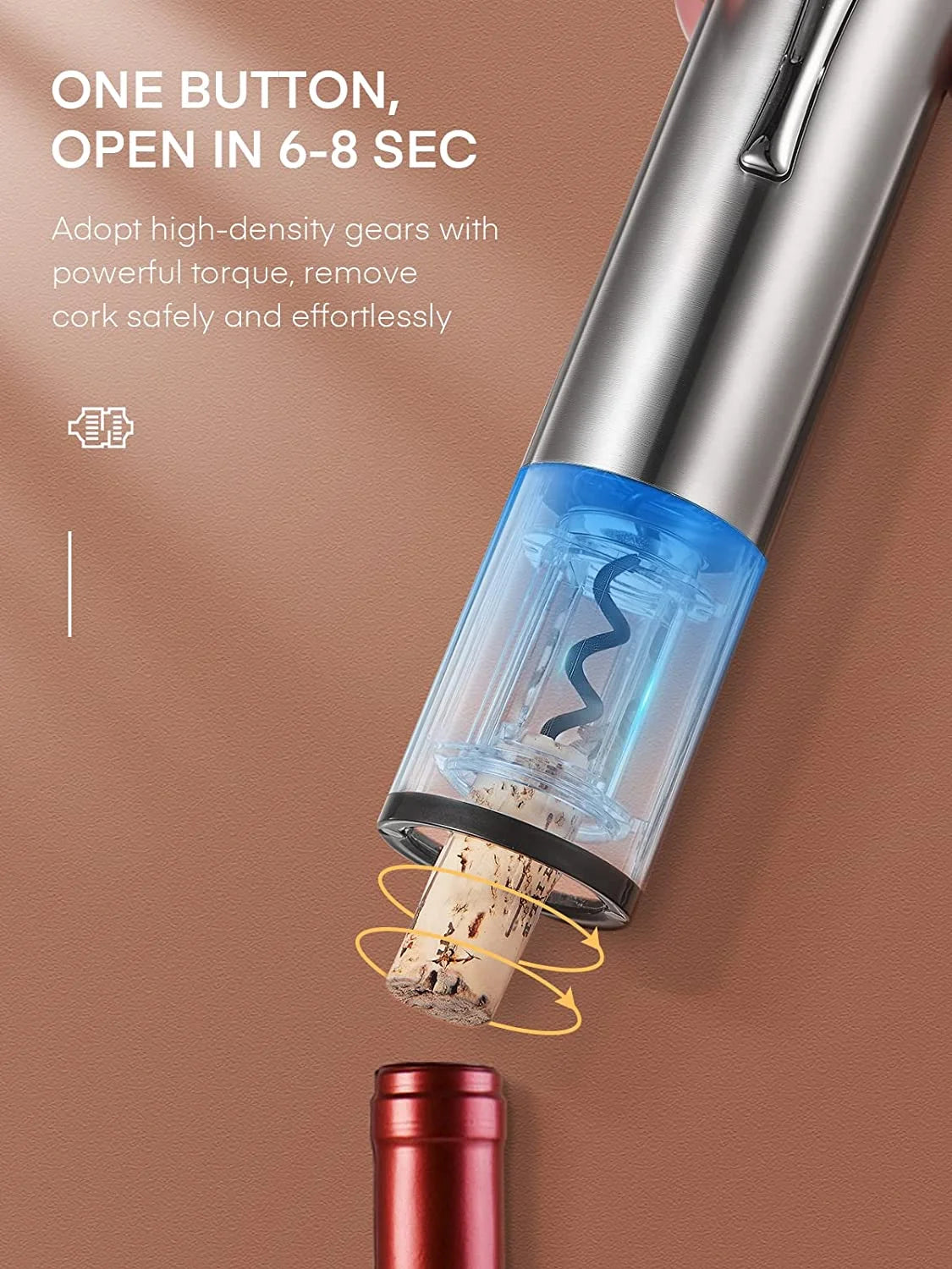 Electric Wine Opener, Cordless Automatic Electric Wine Bottle Opener with Charging Base, Vacuum Freshener with 2 Stoppers, Foil Cutter,Wine Pourer,Adaptor