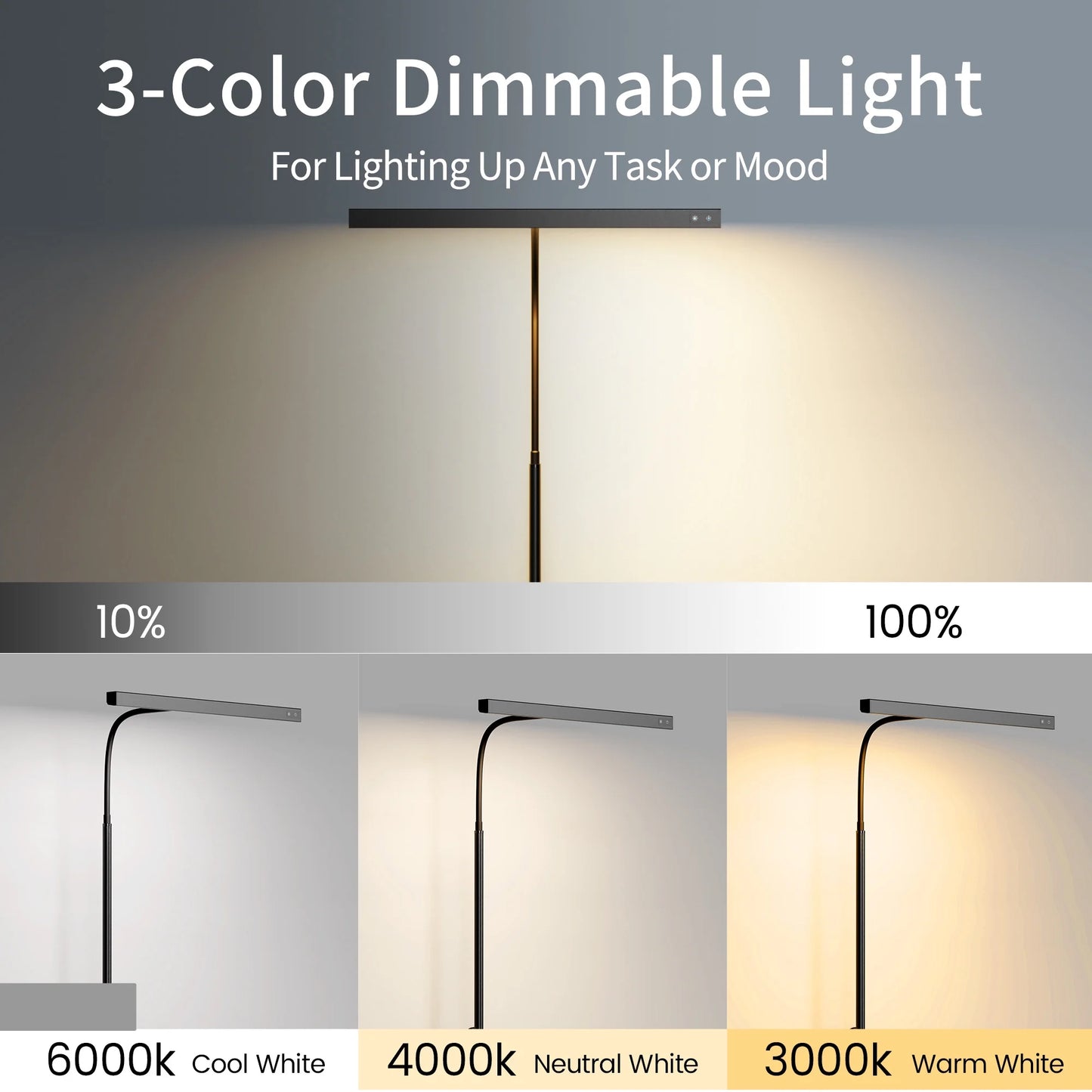 LED Desk Lamp Table Lamp 3 Color Modes Desk Lighting with Stepless Dimming Touch Control USB Clamp Lamp