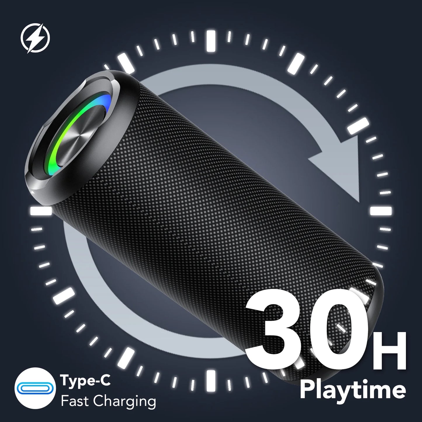 Portable Bluetooth Speaker IPX7 Waterproof Wireless Speaker with 30W Powerful Speaker 30Hrs Playtime Colorful Flashing Lights TWS Wireless Pairing for Outdoor/Party/Beach/Travel/Gifts