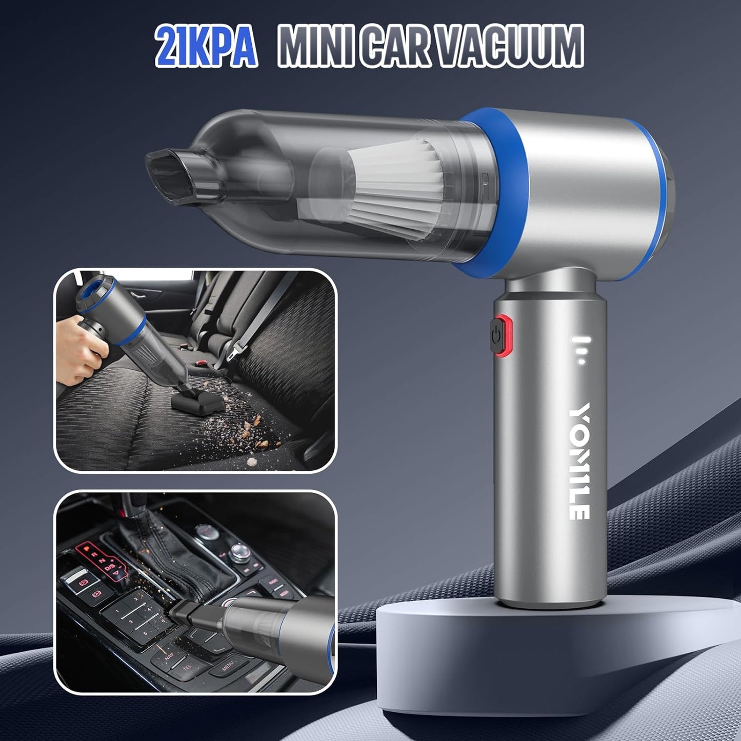Mini Vacuum Cleaner, 2 in 1 21000PA Brushless Car Vacuum &210000RPM Air Duster 9000Mah Battery Air Blower Wireless Handheld Vacuum for Car,Office and Home Cleaning