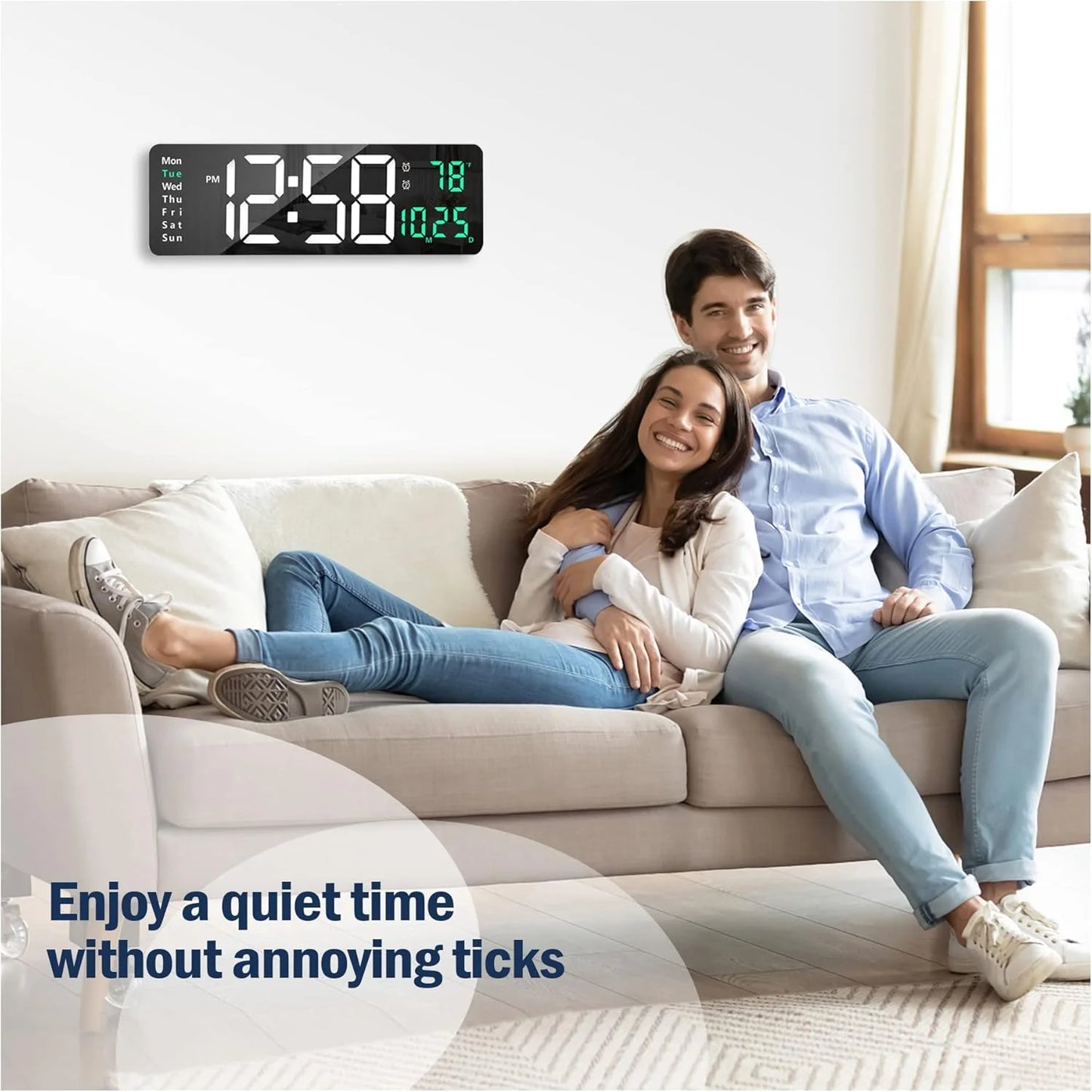 Large Digital Wall Clock with Remote Control, 16.2 Inch LED Digital Clock for Home Living Room Decor, Automatic Brightness Dimmer with Date Week Temperature