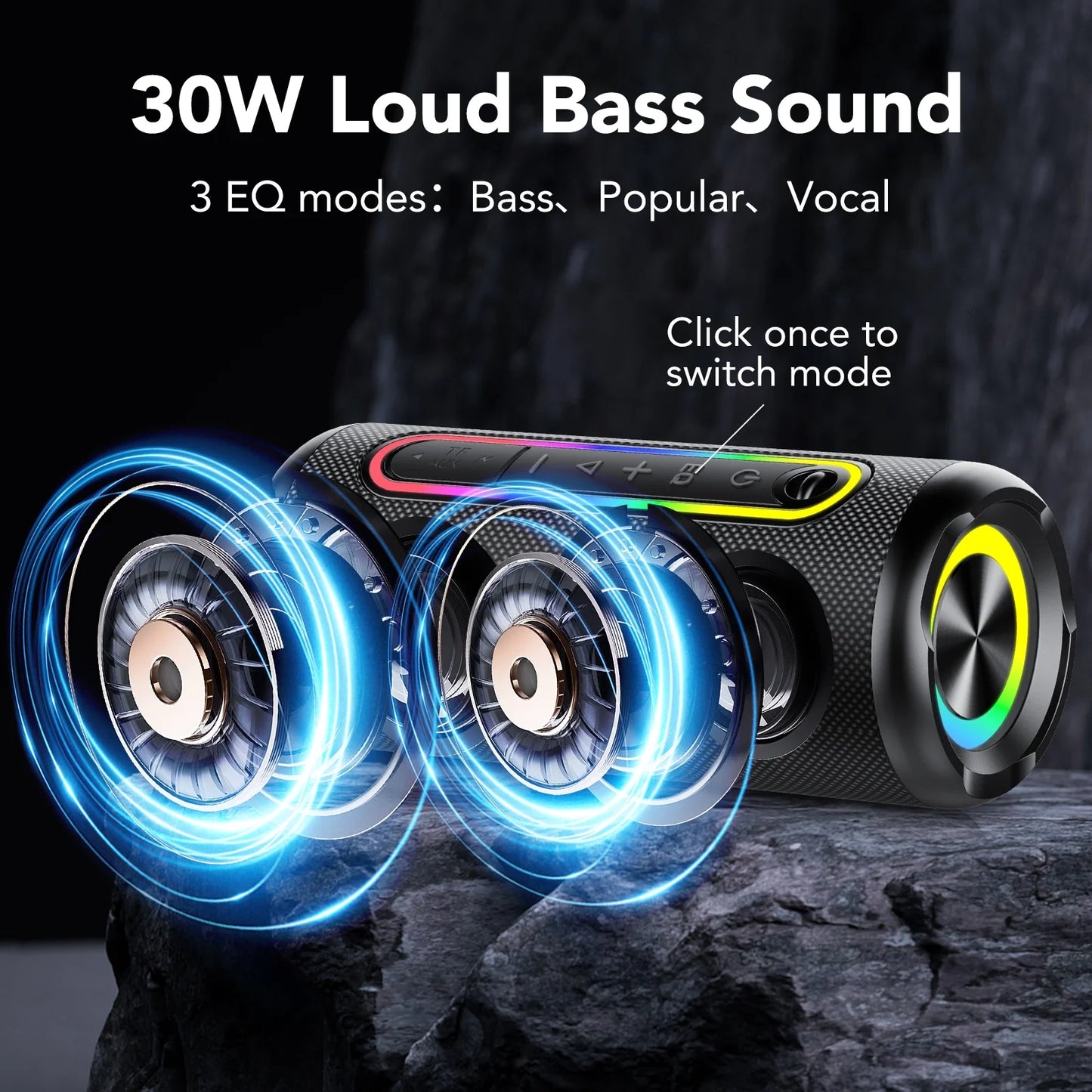 Portable Bluetooth Speaker IPX7 Waterproof Wireless Speaker with 30W Powerful Speaker 30Hrs Playtime Colorful Flashing Lights TWS Wireless Pairing for Outdoor/Party/Beach/Travel/Gifts