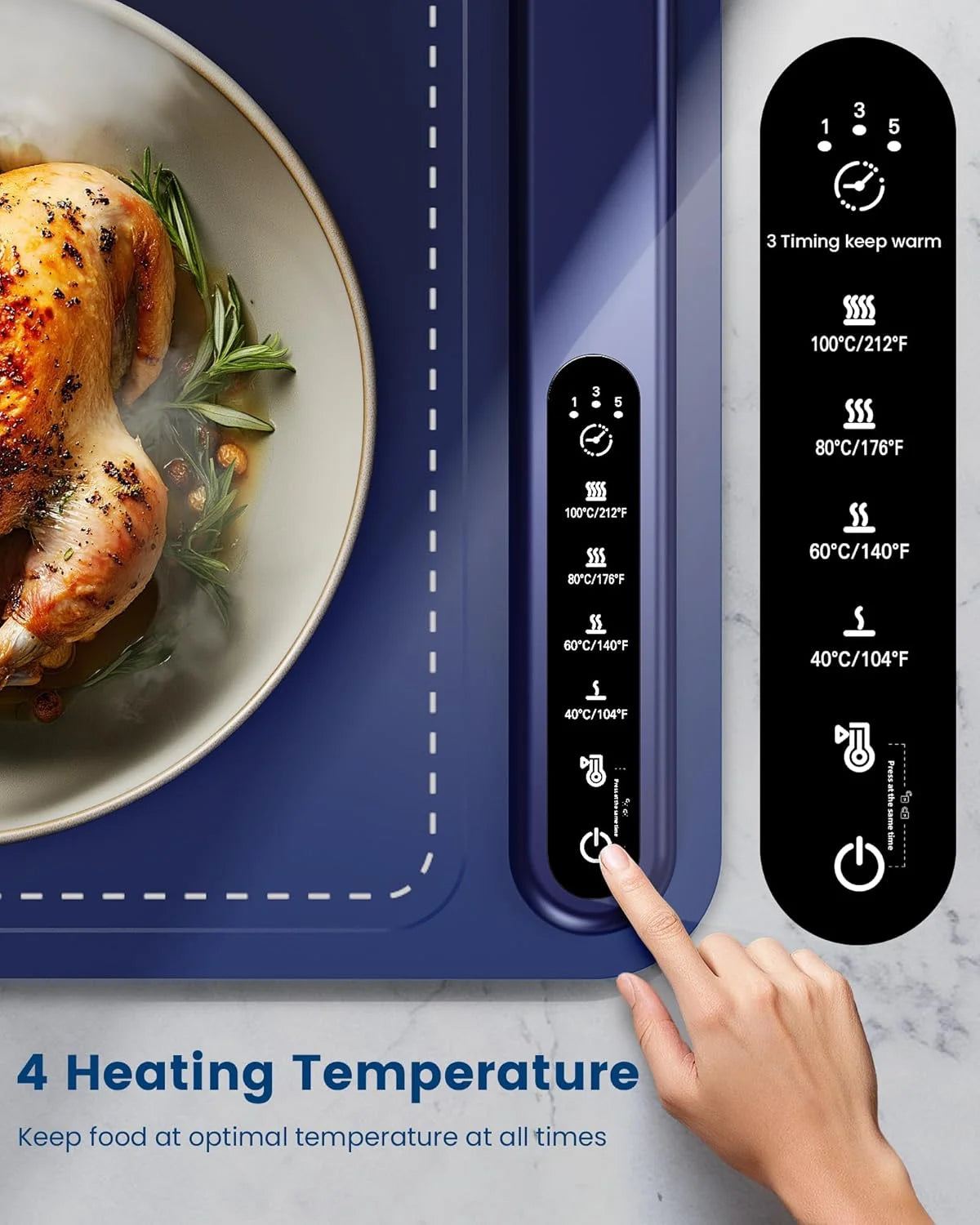 Food Warming Mat, Foldable Roll up Silicone Electric Warming Tray with 4 Level Temperature for Parties Home Travel