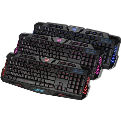 3 Colors LED Backlit Illuminated Gaming Keyboard and Colorful Mouse Set USB Illuminated for PC Gamer