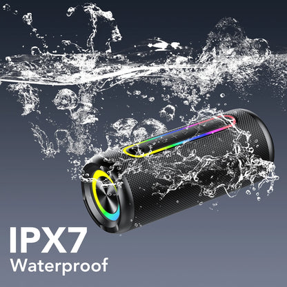 Portable Bluetooth Speaker IPX7 Waterproof Wireless Speaker with 30W Powerful Speaker 30Hrs Playtime Colorful Flashing Lights TWS Wireless Pairing for Outdoor/Party/Beach/Travel/Gifts