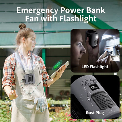 Socool 14500Mah Waist Fan Portable Hanging Neck Fan Storm Wind with 360° Rotating Clip Phone Charging Light for Outdoor Working