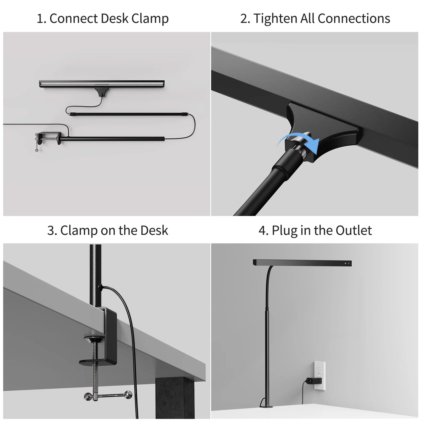 LED Desk Lamp Table Lamp 3 Color Modes Desk Lighting with Stepless Dimming Touch Control USB Clamp Lamp