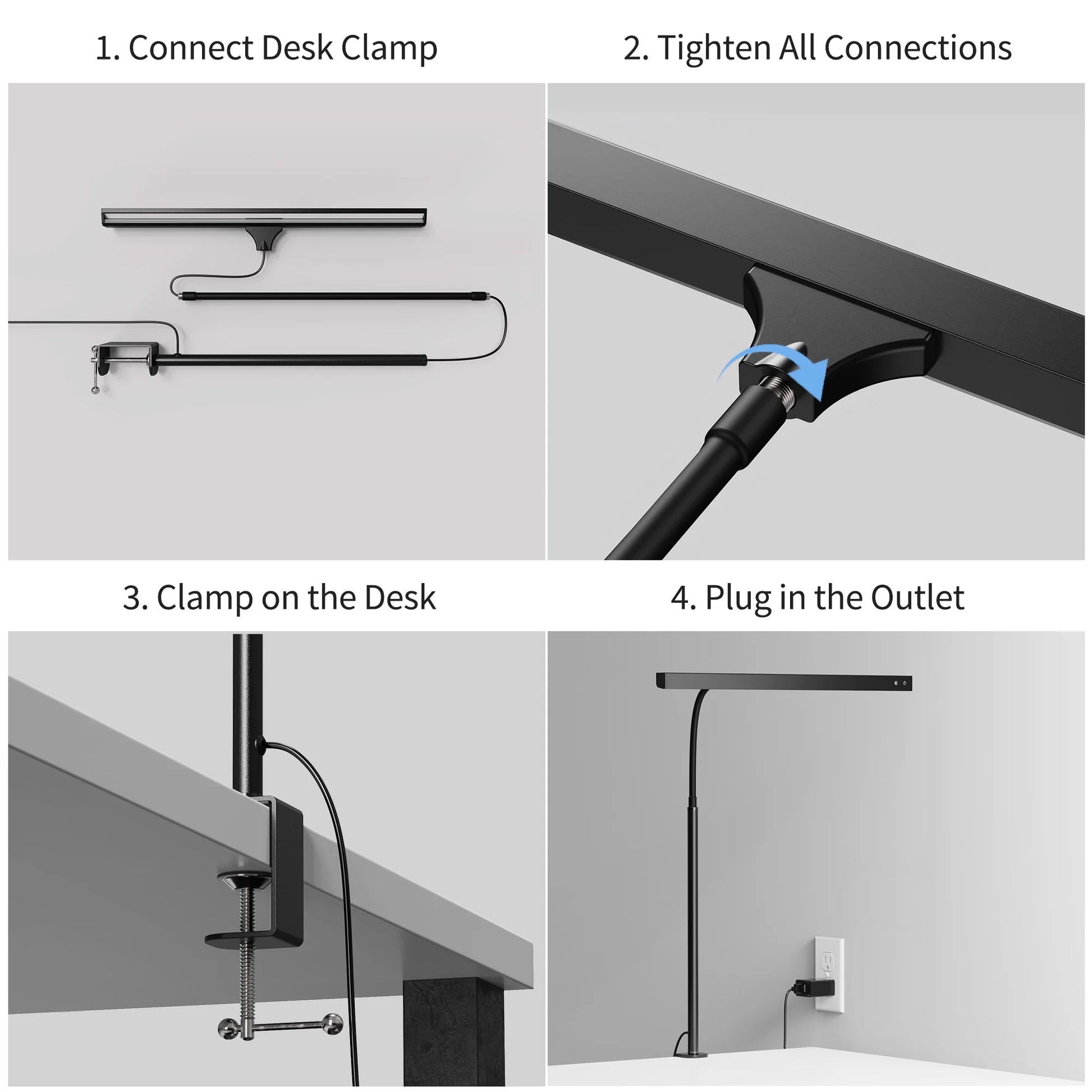 LED Desk Lamp Table Lamp 3 Color Modes Desk Lighting with Stepless Dimming Touch Control USB Clamp Lamp