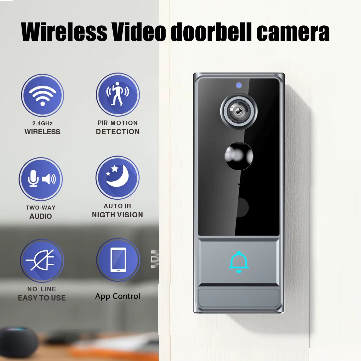 Wireless Smart Video Doorbell, Wifi Home Security Camera, Two-Way Audio, Night Vision, Battery,Home Burglar Alarm