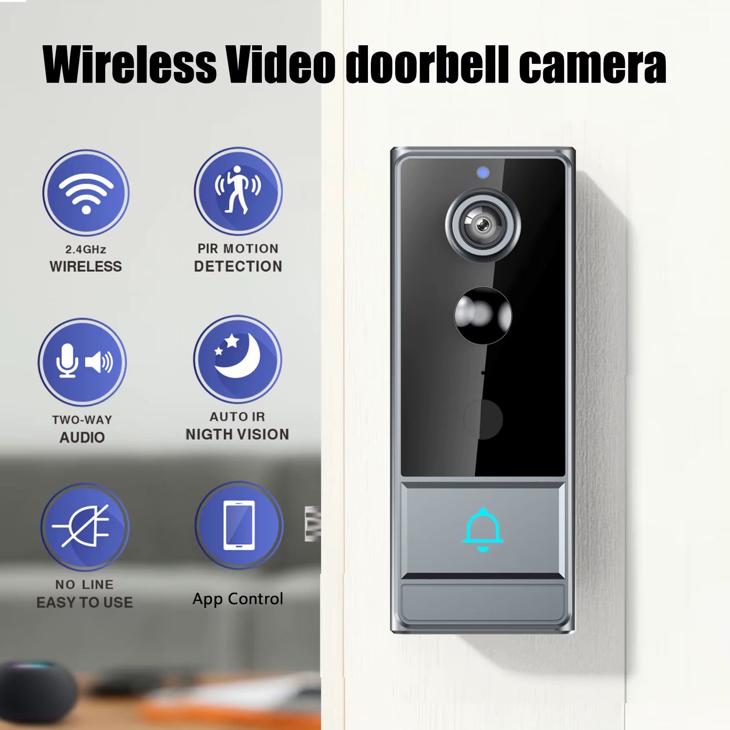 Wireless Smart Video Doorbell, Wifi Home Security Camera, Two-Way Audio, Night Vision, Battery,Home Burglar Alarm