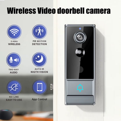 Wireless Smart Video Doorbell, Wifi Home Security Camera, Two-Way Audio, Night Vision, Battery,Home Burglar Alarm