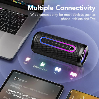 Portable Bluetooth Speaker IPX7 Waterproof Wireless Speaker with 30W Powerful Speaker 30Hrs Playtime Colorful Flashing Lights TWS Wireless Pairing for Outdoor/Party/Beach/Travel/Gifts