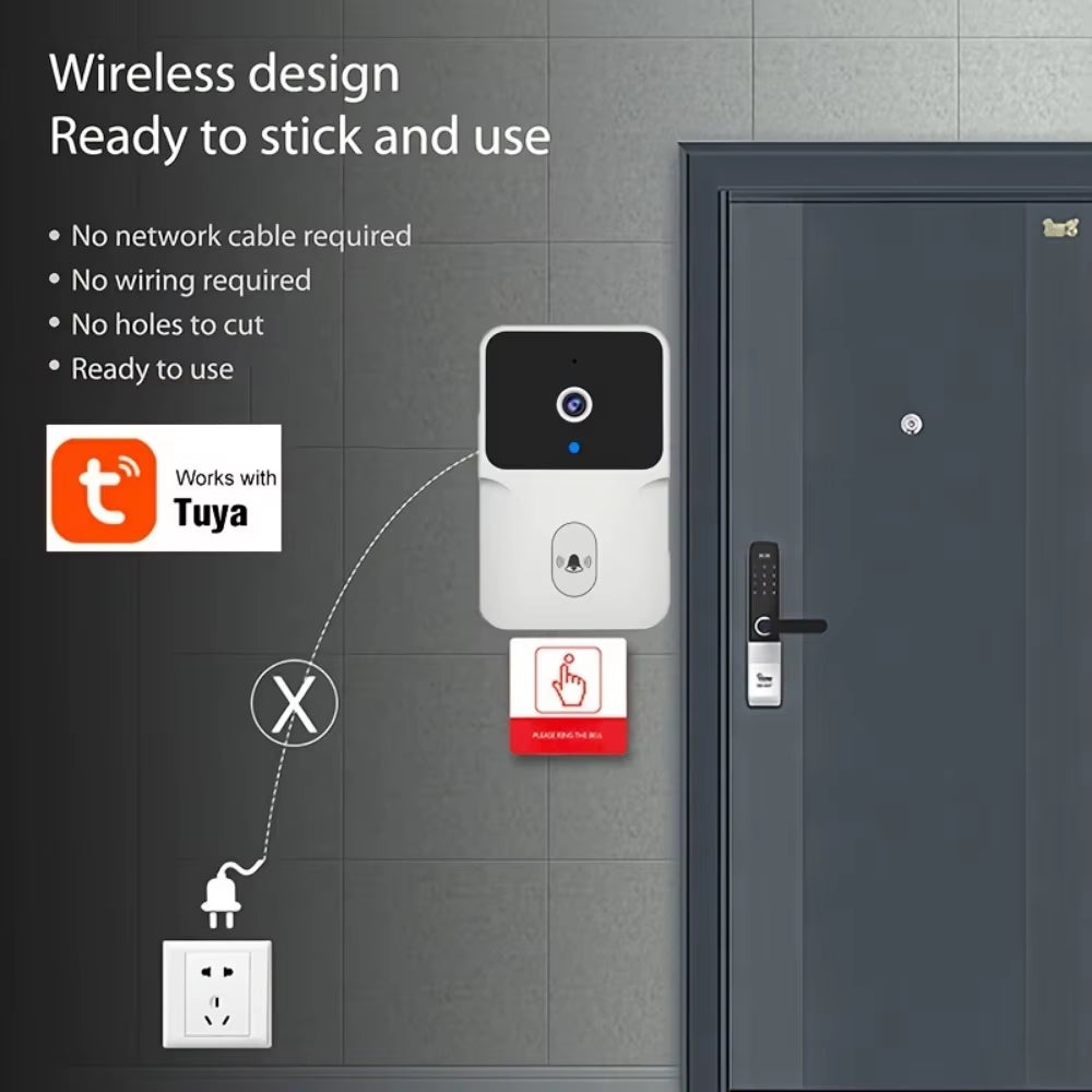 Tuya Wireless Smart Video Doorbell, 2.4G Wifi Home Security Camera, 2-Way Audio, Night Vision, Battery, Secure Home Monitoring