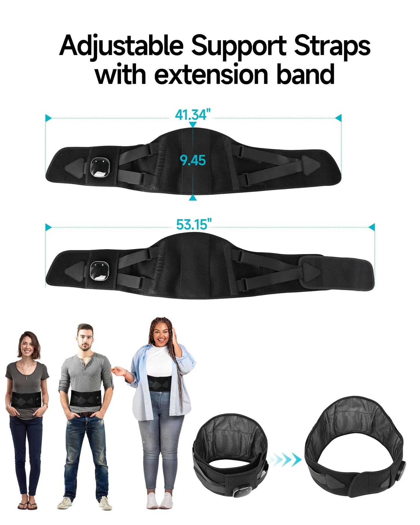 Cordless Heating Pad Lower Back Brace Massager with Heat - Rechargeable Heating Belt, 3 Heating Levels & 5 Massage Mode, Gifts, 53Inch (Black)