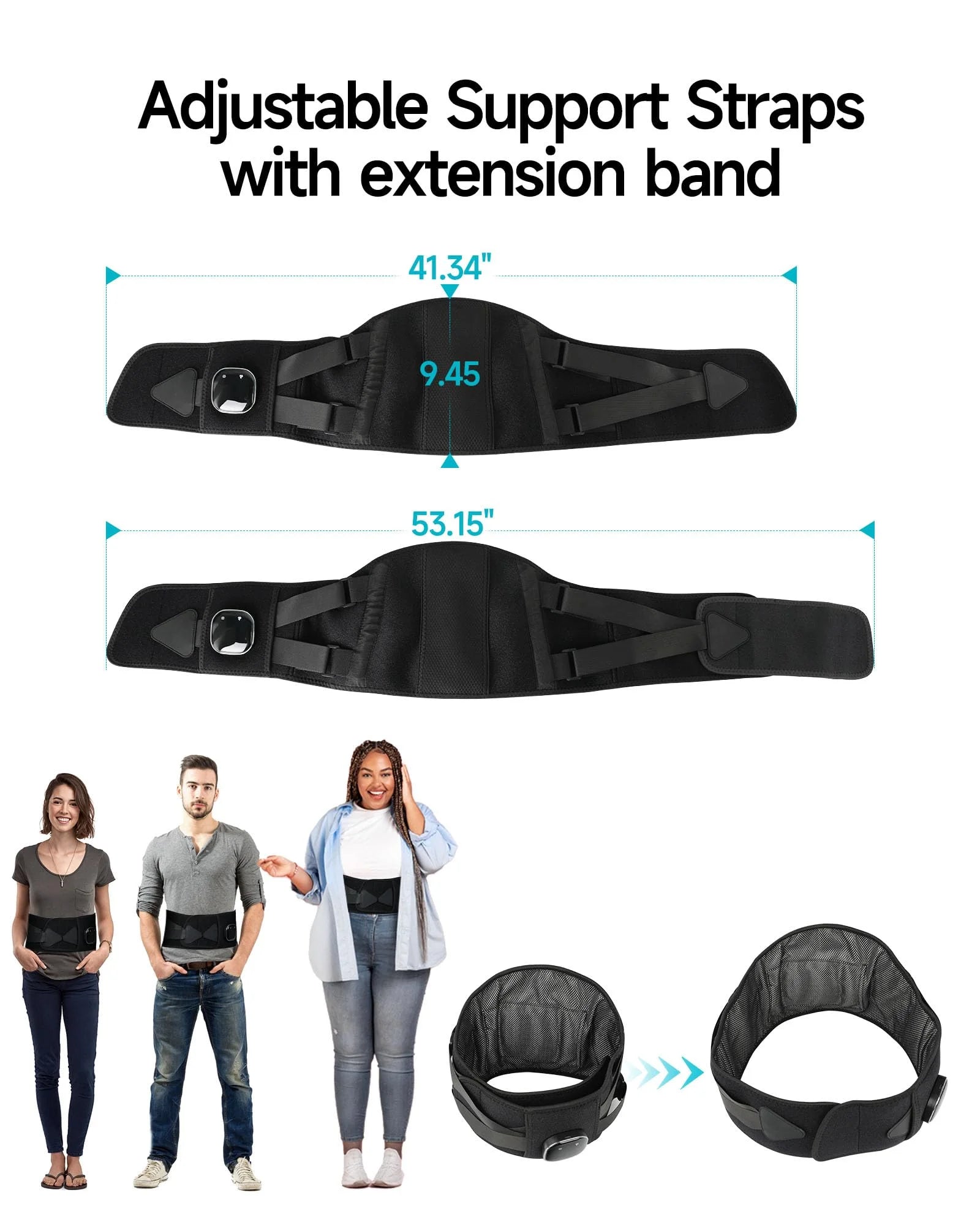 Cordless Heating Pad Lower Back Brace Massager with Heat - Rechargeable Heating Belt, 3 Heating Levels & 5 Massage Mode, Gifts, 53Inch (Black)