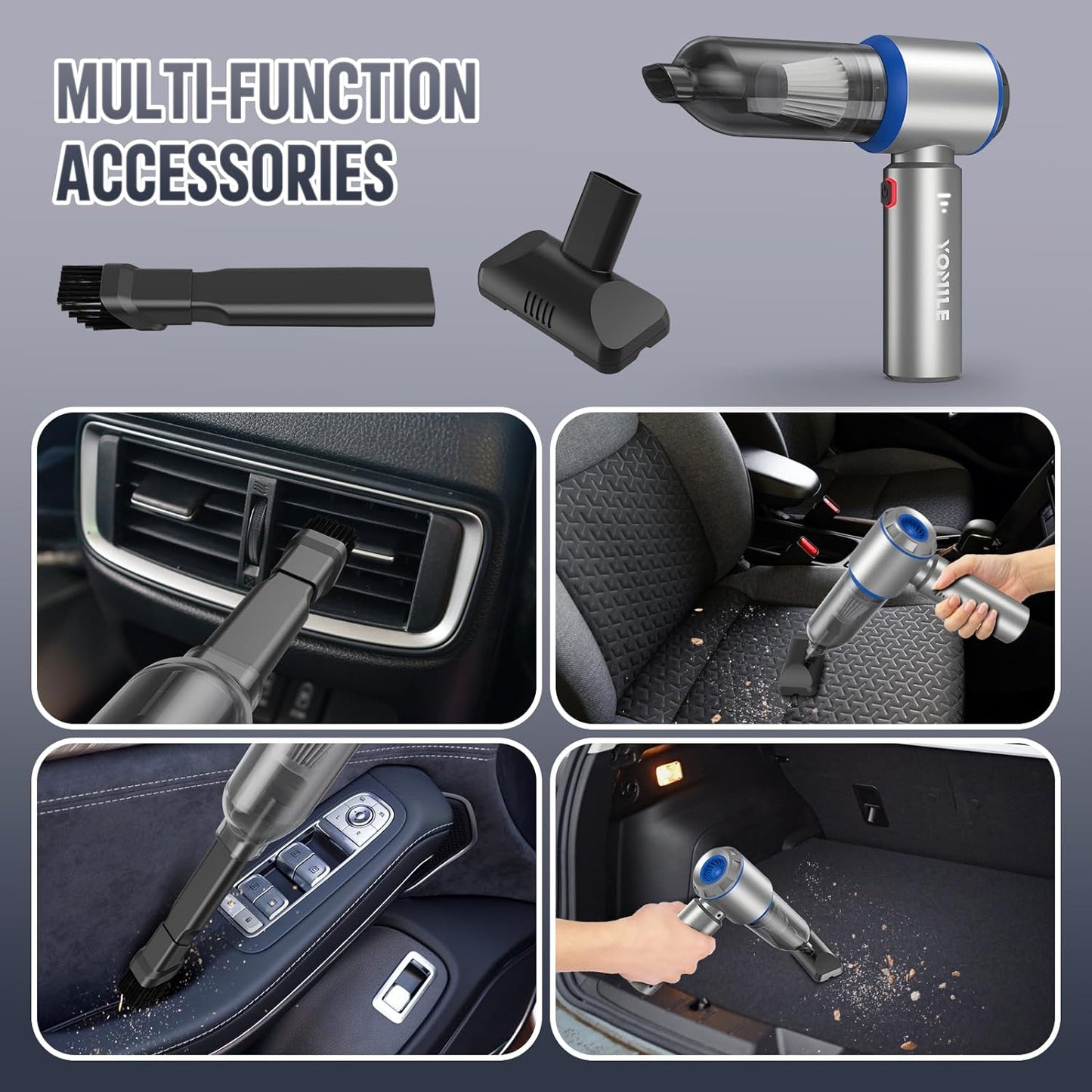 Mini Vacuum Cleaner, 2 in 1 21000PA Brushless Car Vacuum &210000RPM Air Duster 9000Mah Battery Air Blower Wireless Handheld Vacuum for Car,Office and Home Cleaning