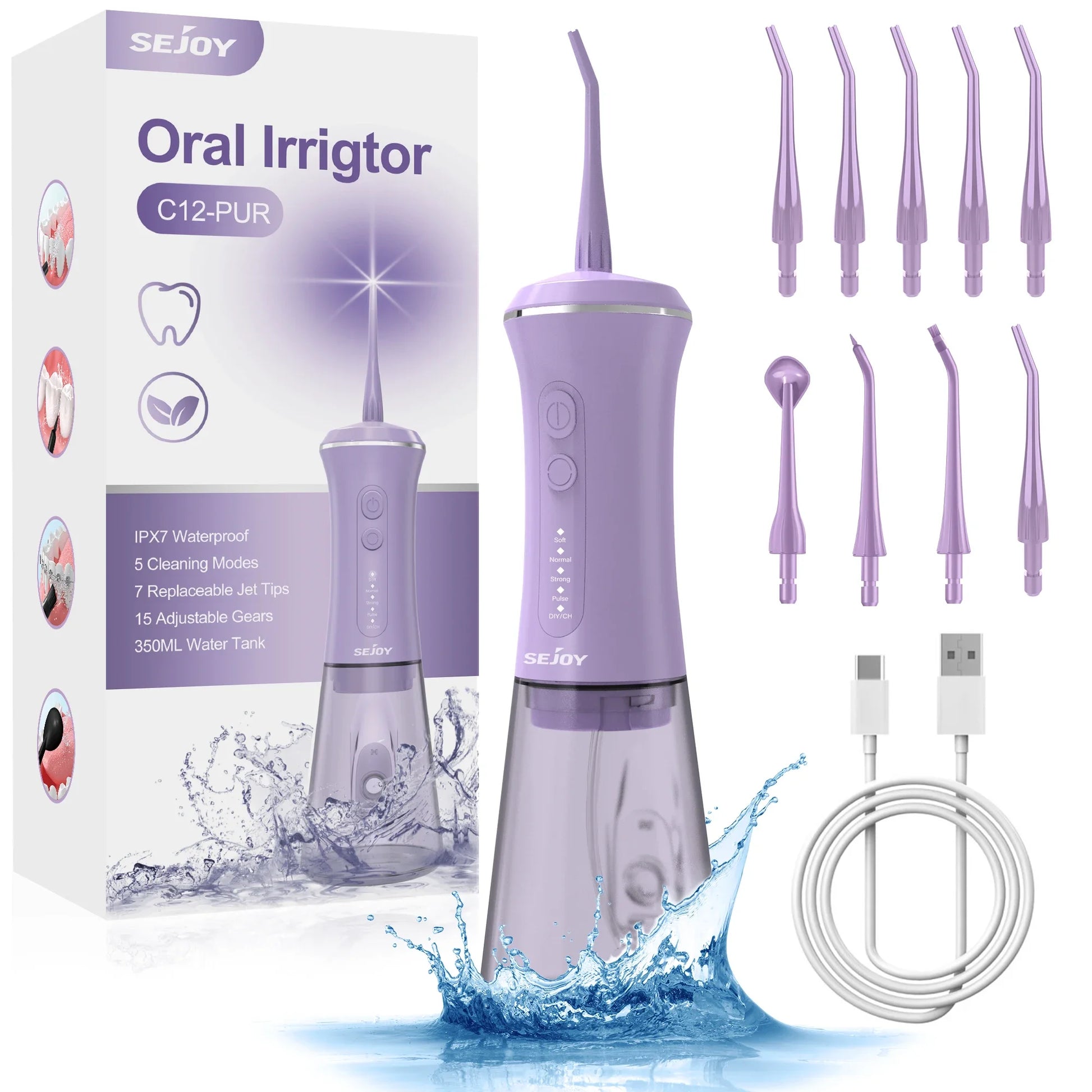 Dental Water Flosser Portable 350Ml Oral Irrigator USB Rechargeable 5 Modes Teeth Cleaner Toothbrush Oral Hygiene Clean