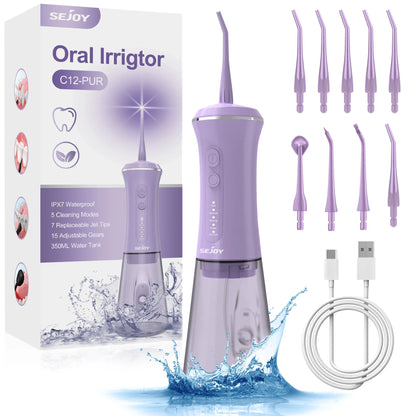 Dental Water Flosser Portable 350Ml Oral Irrigator USB Rechargeable 5 Modes Teeth Cleaner Toothbrush Oral Hygiene Clean
