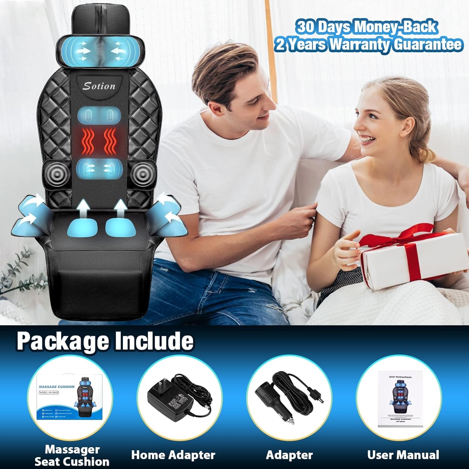 Back Massager with Heat, Vibrating Massage Chair Pad for Home or Office Use, Height Adjustable Massage Seat Helps Relieve Stress and Fatigue for Neck, Back, Waist and HIPS