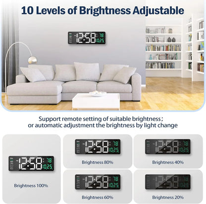 Large Digital Wall Clock with Remote Control, 16.2 Inch LED Digital Clock for Home Living Room Decor, Automatic Brightness Dimmer with Date Week Temperature