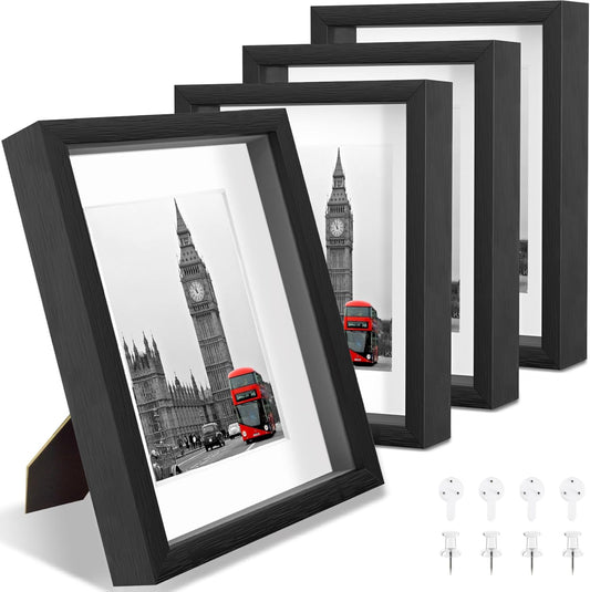 11X14 Shadow Box Picture Frames 4 Pack, Wooden Display Cases with Linen Board, Use as 9X12 Frame with Mat or 11X14 without Mat, 1.0" Interior Depth for Flowers Memorabilia Collectibles, Black