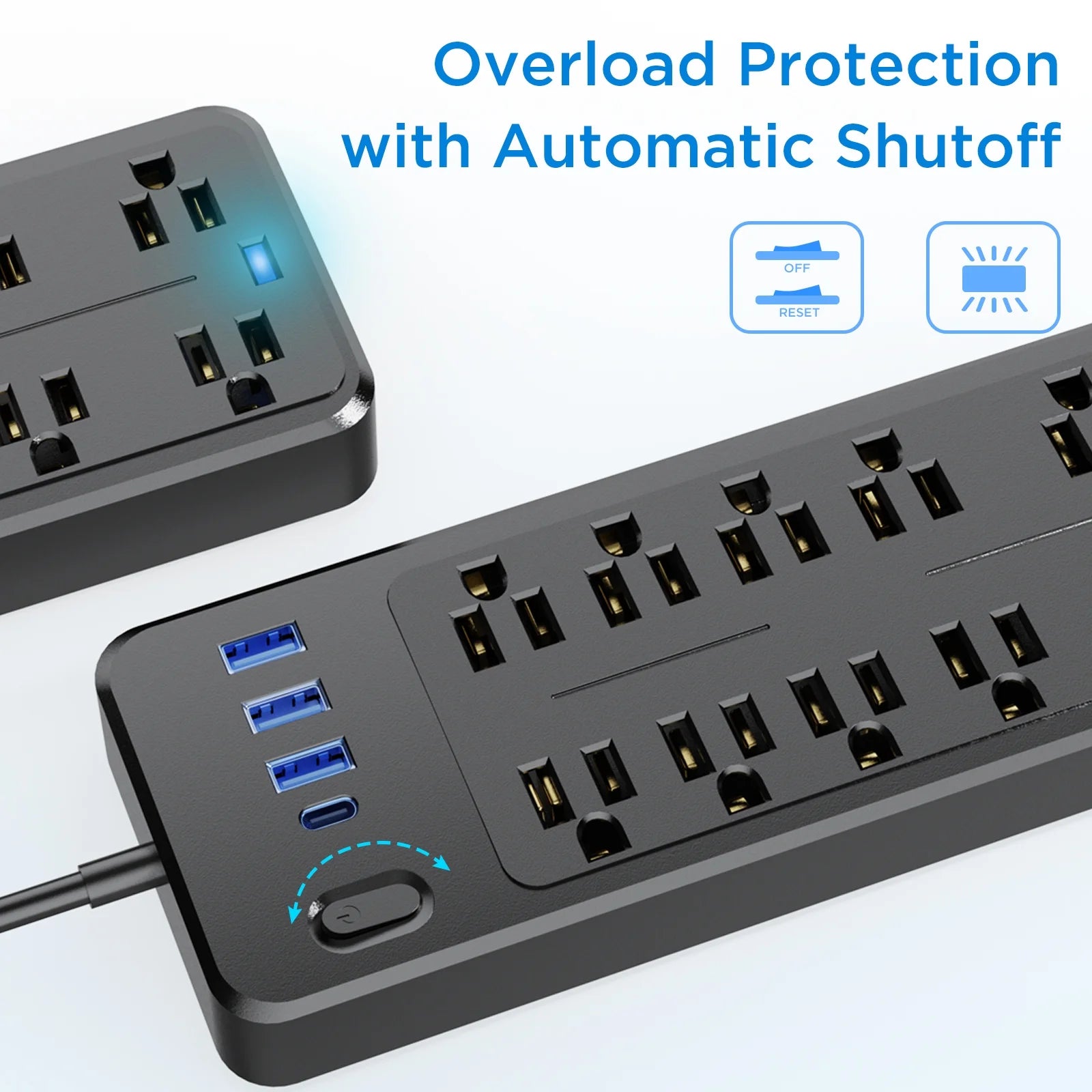 10 Outlets Power Strip 4Ft Cord,Surge Protector,With 4 USB Ports,Black,2 Pack