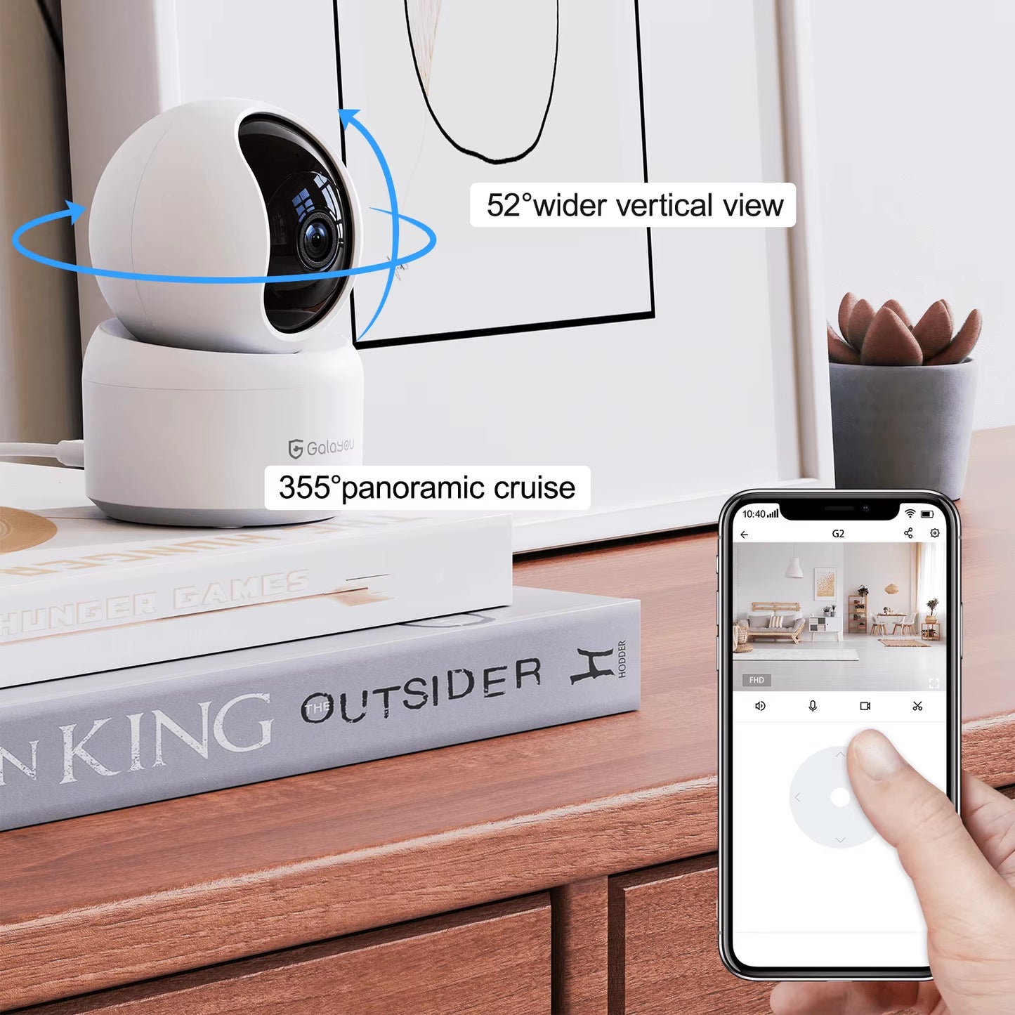 2K Indoor Security Camera, 360 Degree 2.4G Wifi Camera for Baby/Elder/Nanny with 24/7 SD Card Storage, Works with Alexa