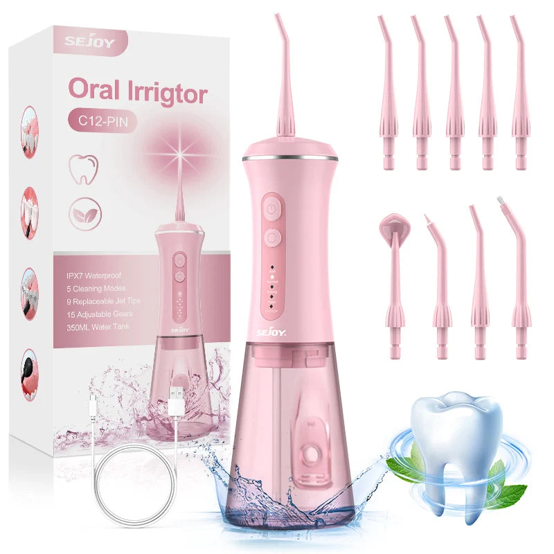 Dental Water Flosser Portable 350Ml Oral Irrigator USB Rechargeable 5 Modes Teeth Cleaner Toothbrush Oral Hygiene Clean