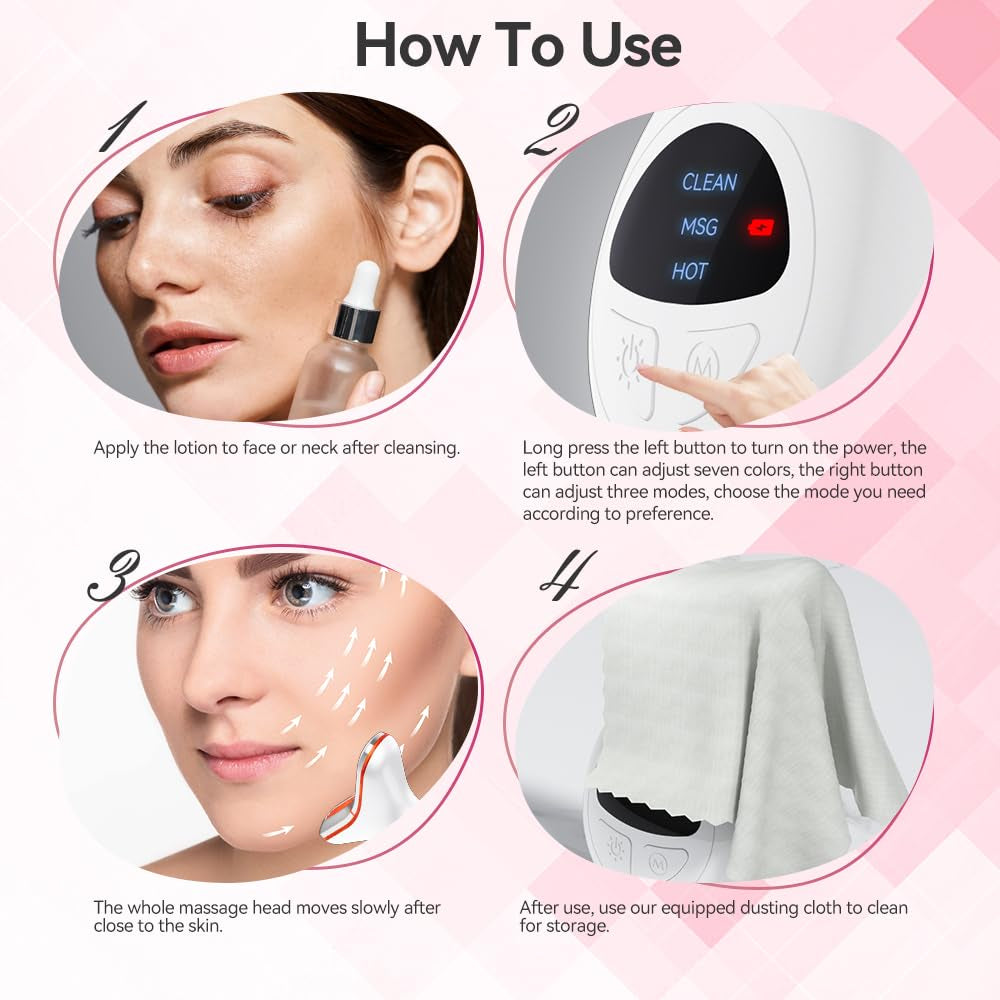Face Neck Massager, 7-In-1 Face Sculpting Tool, Facial Massager for Skin Care, Face Massager with Vibration（White）