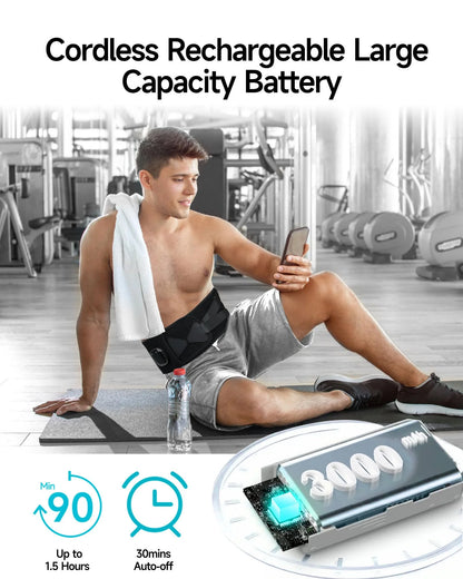 Cordless Heating Pad Lower Back Brace Massager with Heat - Rechargeable Heating Belt, 3 Heating Levels & 5 Massage Mode, Gifts, 53Inch (Black)