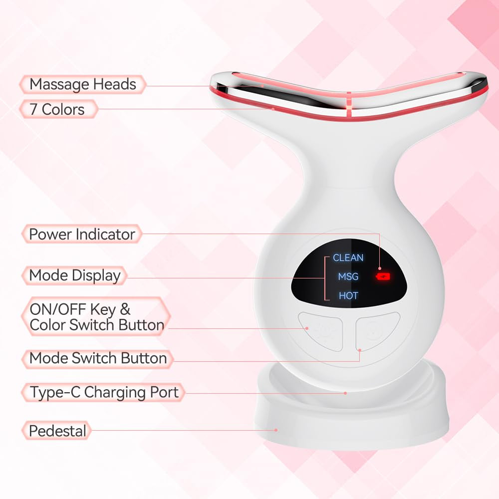 Face Neck Massager, 7-In-1 Face Sculpting Tool, Facial Massager for Skin Care, Face Massager with Vibration（White）