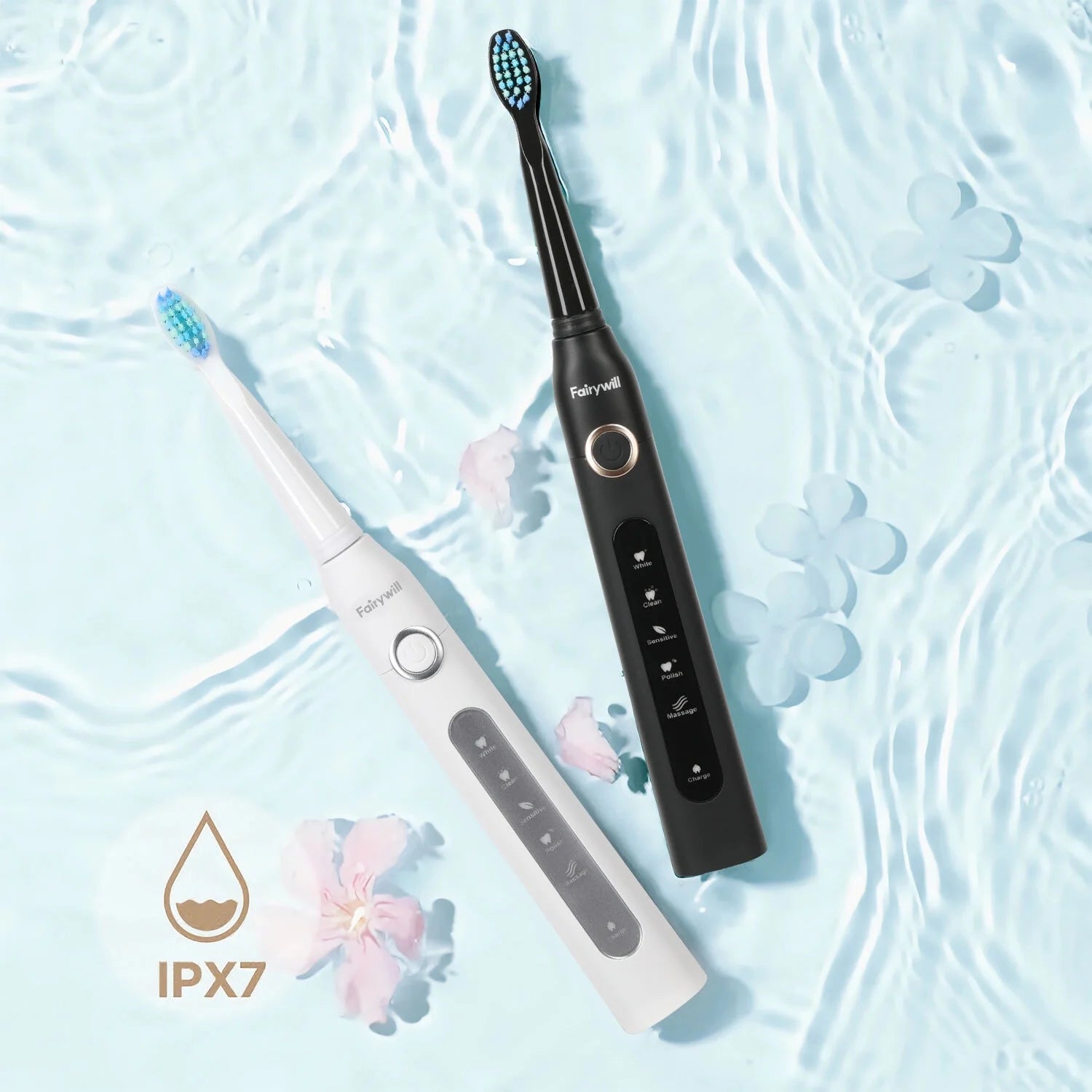 2Packs Electric Toothbrush for Adult,Sonic Toothbrushs Set with 2 Travel Case 5 Modes 8 Replaceable Heads 2 Minutes Smart Timer IPX7 Waterproof,Black & White
